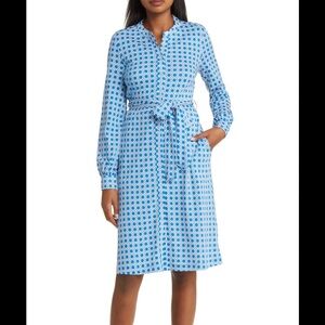 Boden Women's Julia Blue Long Sleeve Block Cube Print Maxi Shirt Dress Size 8R